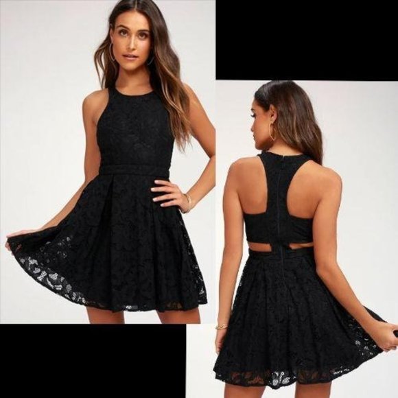 Lulus Dresses & Skirts - NWT Lulus Daisy Date Black Lace Skater Dress Womens Size S Sleeveless Racerback